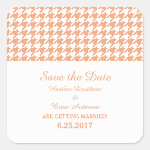 Houndstooth Save the Date Stickers, Orange Fyrkantigt Klistermärke