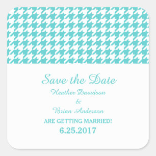 Houndstooth Save the Date Stickers, Turcos Fyrkantigt Klistermärke