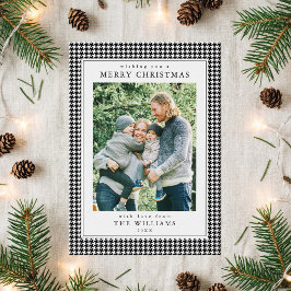 Houndstooth Svart och Vitt Jul Foto Julkort