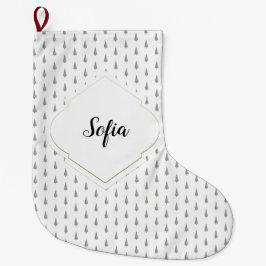 Houndstooth Träd Mönster Monogrammed Modern Stor Julstrumpa