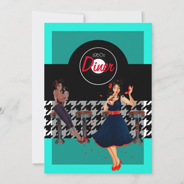 Houndstooth-vintagen 1950-talet inbjudningar (Framsida)