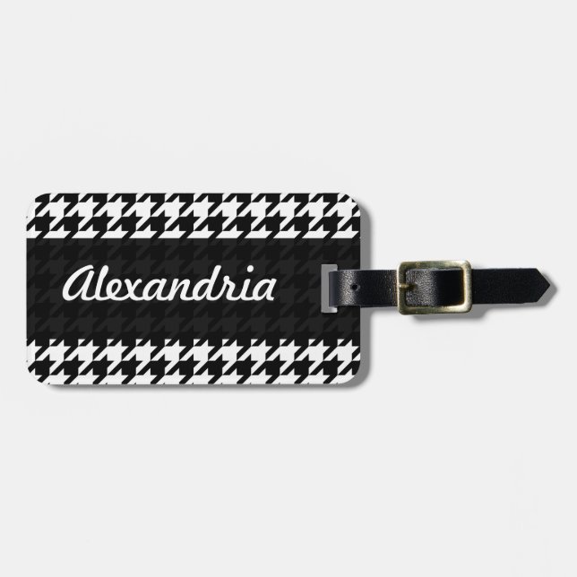 Houndstooth White Black Decorative Art Mönster Bagagebricka (Horisontell Framsida)