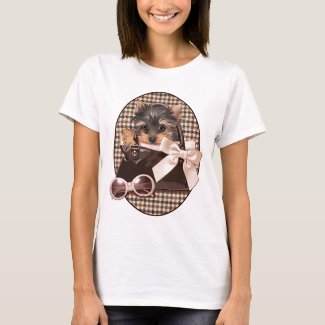Houndstooth Yorkie valp T Shirt (Framsida)