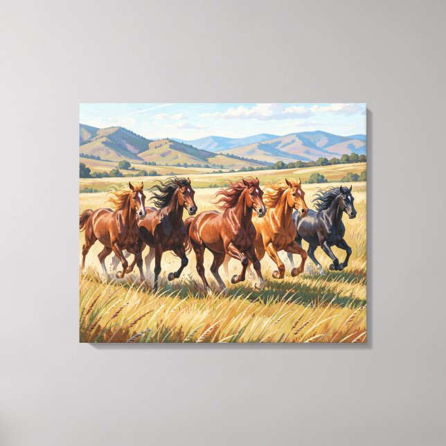Hourses Painting Premium Wrapped Canvas (Framsida)