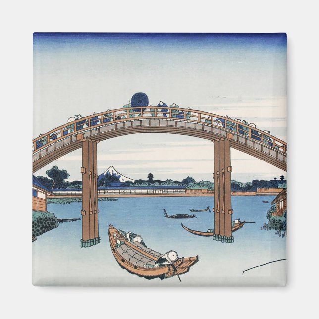 Housai  Mount Fuji sedd från nedanför Men's Bridge Magnet (Framsidan)