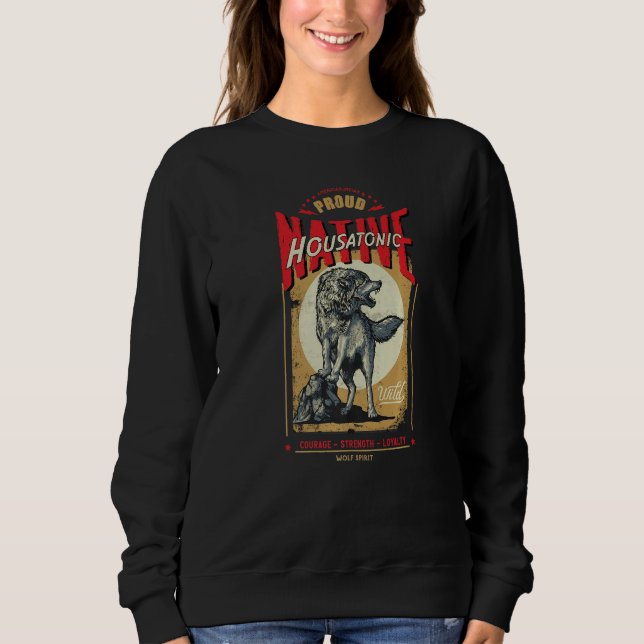 Housatonic Native American Indian Born Wolf Spirit T Shirt (Framsida)