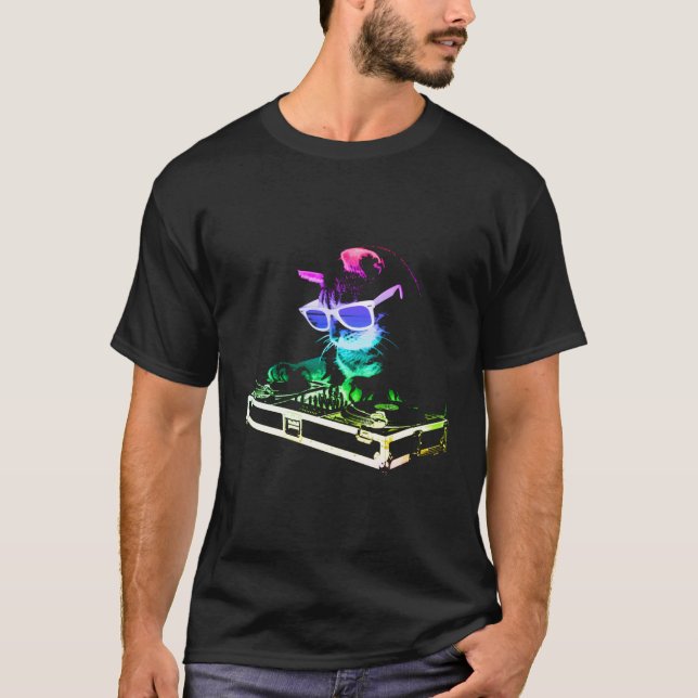 House Cat Rainbow Dj Cat Kattunge T Shirt (Framsida)