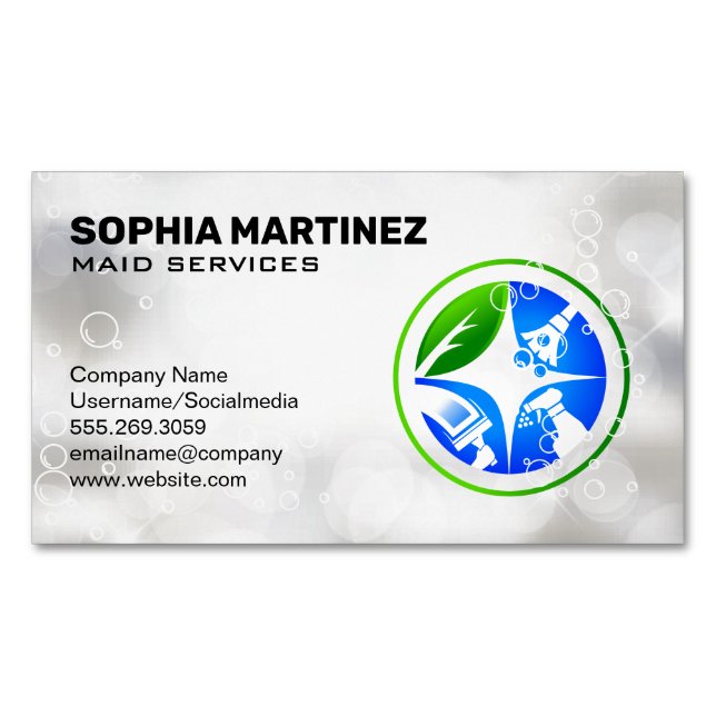 House Chores Städning ikoner | Soap Bubbles Magnetiska Visitkort (Framsida)