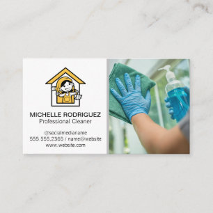 House Cleaner Logotyp Fönsterperson som Städning Visitkort