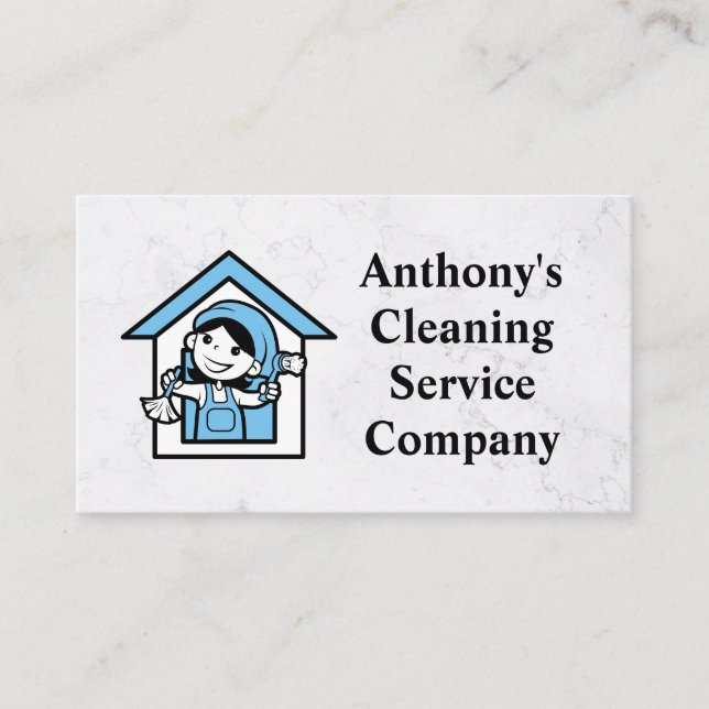 House Cleaner Mascot Logotyp | Maid-tjänster Visitkort (Framsida)