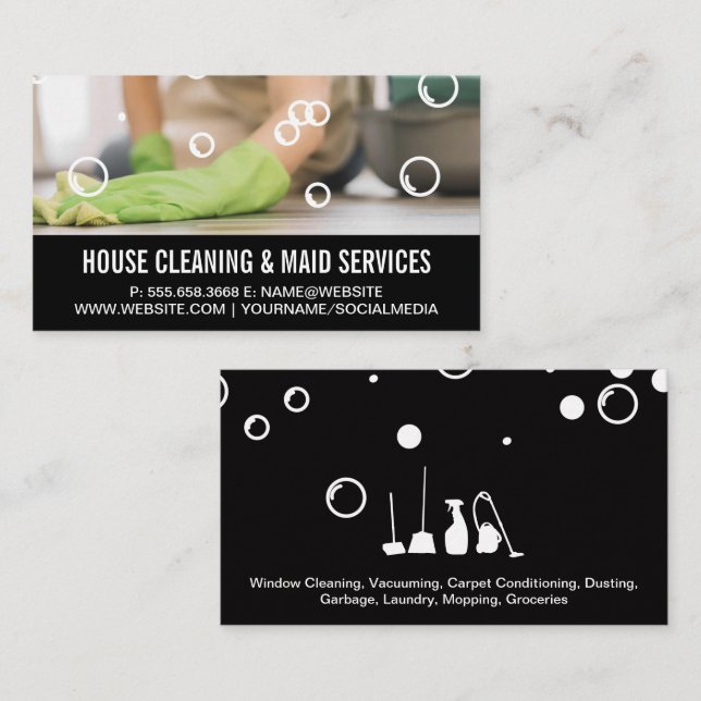 House Cleaner | Soap Bubbles Visitkort (Fram/baksida)