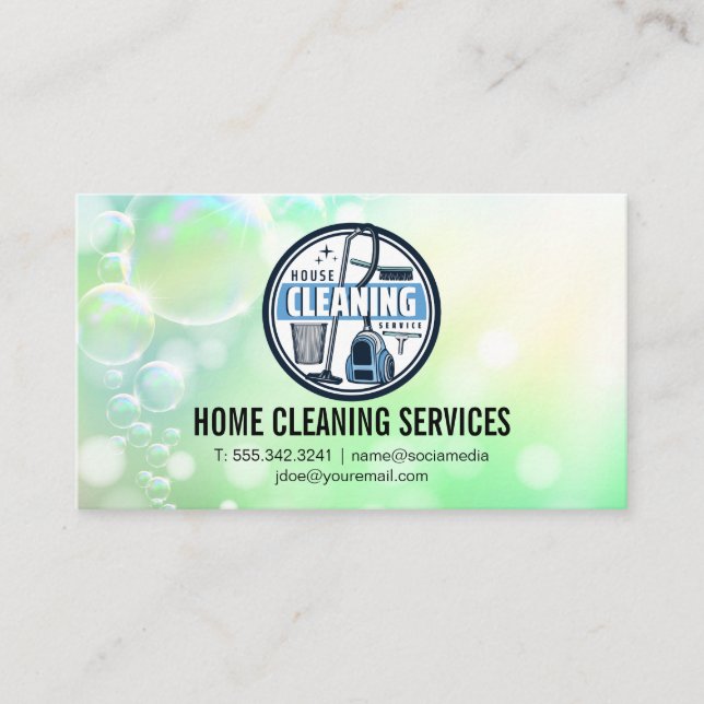 House Cleaning Logo | Janitorial Services Visitkort (Framsida)