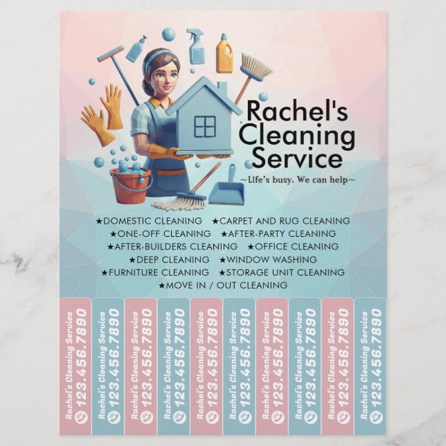 House cleaning Maid Service Flyer Tear Off Strips (Framsidan)