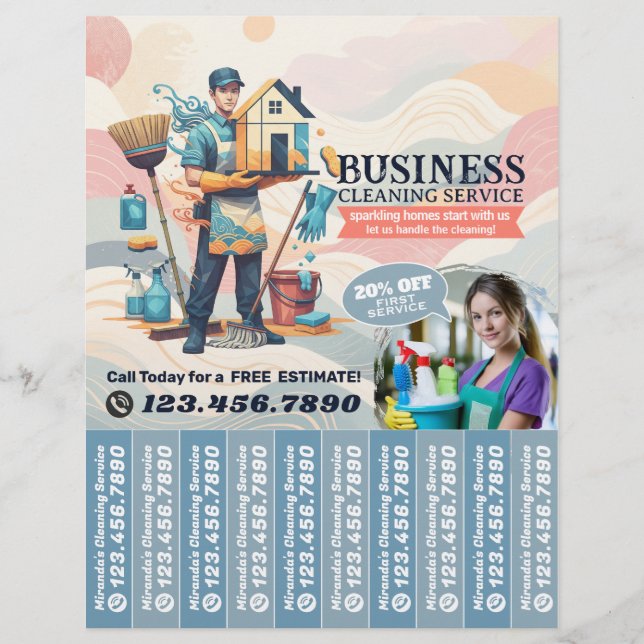 House cleaning Maid Service Flyer Tear Off Strips (Framsidan)