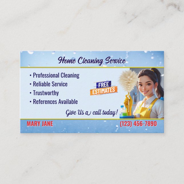 House Cleaning Service Business Cards Visitkort (Framsida)