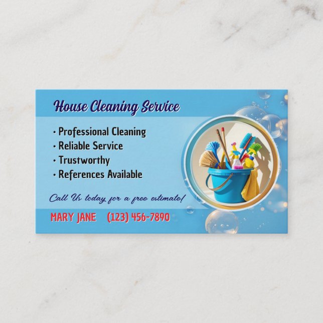 House Cleaning Service Business Cards Visitkort (Framsida)
