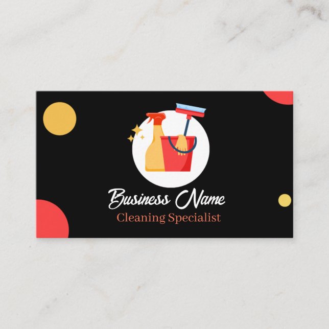 House Cleaning Services Business Card Black Visitkort (Framsida)