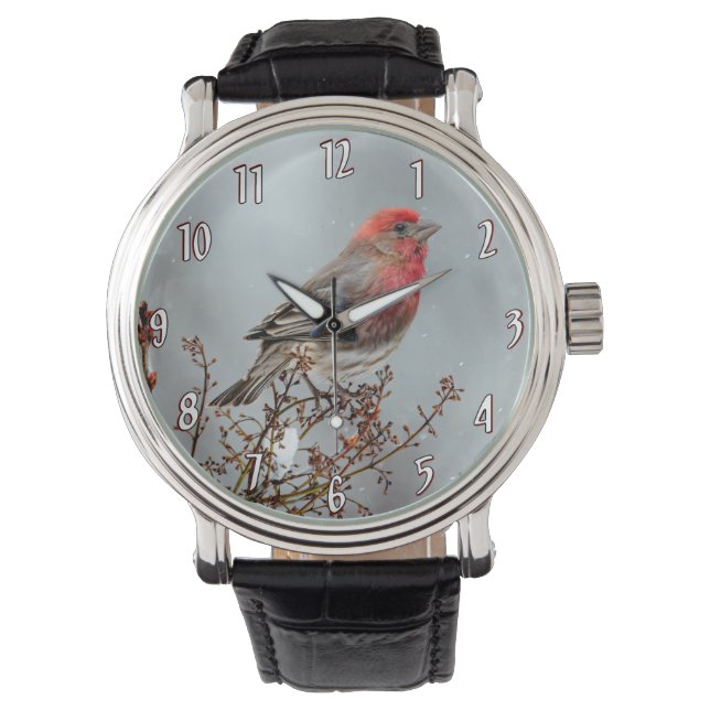 House Finch in Snö - Originalfoto Armbandsur (Framsida)