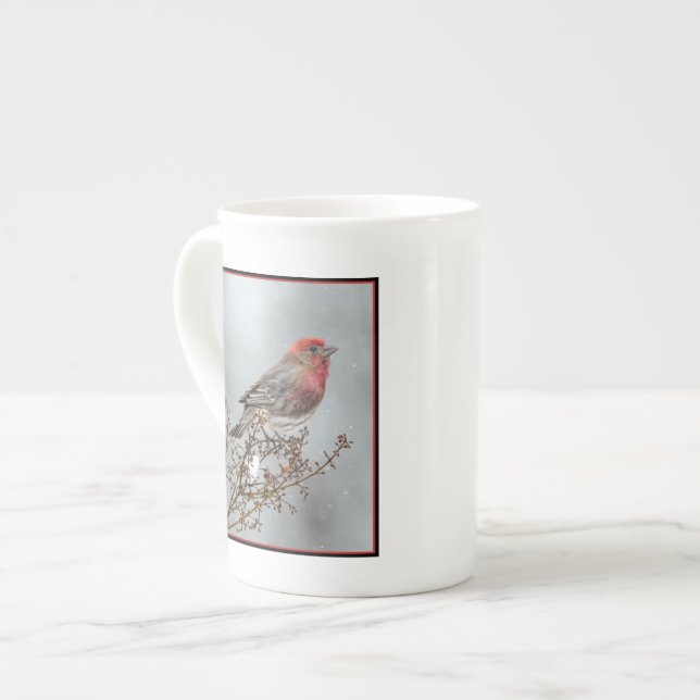 House Finch in Snö - Originalfoto Benporslin Mugg (Framsida vänster)