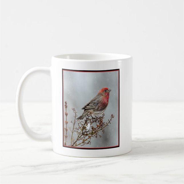 House Finch in Snö - Originalfoto Kaffemugg (Vänster)