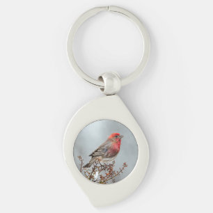 House Finch in Snö - Originalfoto Swirl Silverfärgad Nyckelring