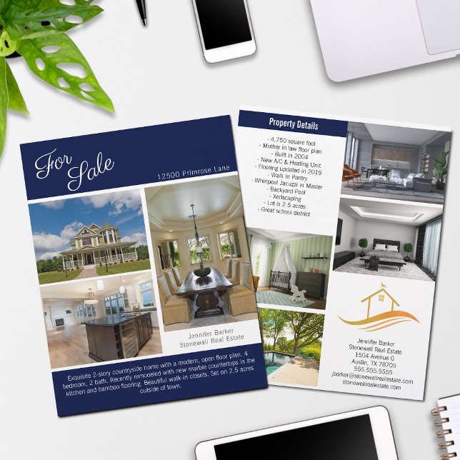 House for Sales Real Gods Listing Navy Blue Photo Reklamblad (Skapare uppladdad)