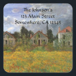 House i Argentina av Claude Monet, Vintage Art Fyrkantigt Klistermärke<br><div class="desc">Bostäder i Argentina (1873) av Claude Monet är en vintage bra-arkitekturmålning. Blomande blommor i en blommigt vår-ängsdag på en grumlig dag i den lilla byn Argenteuil, Frankrike. En rad bostadshus bredvid en jordbrukare fält. Om konstnären: Claude Monet var en av grundarna av den Fransk målningsrörelsen, och de flesta av hans...</div>
