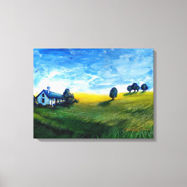 House in Countryside Triptych Canvastryck