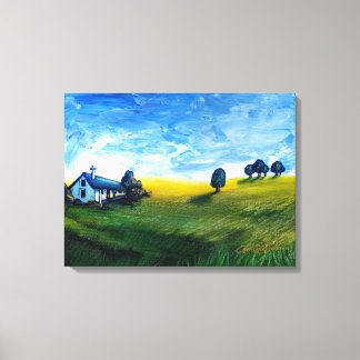 House in Countryside Triptych Canvastryck