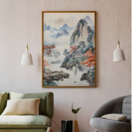 House in Mountain Chinese Art Fototryck