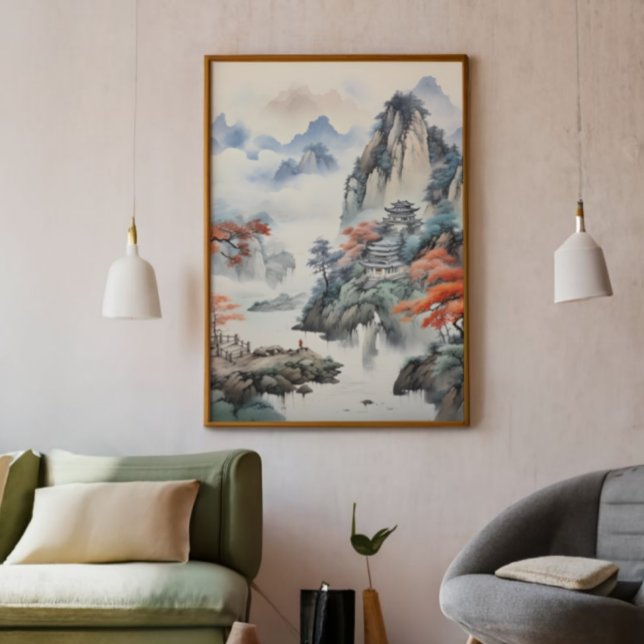 House in Mountain Chinese Art Fototryck (Skapare uppladdad)