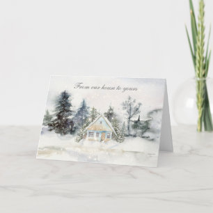 House in Snö Helgdag Card Kort