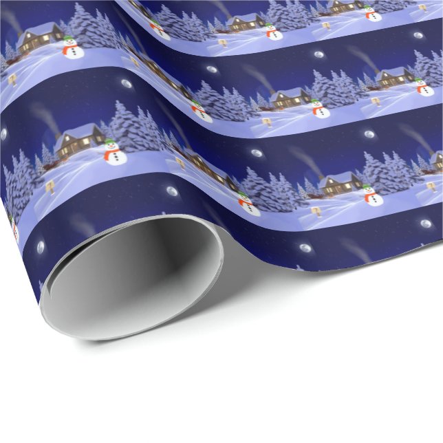 House in Winter Wrapping Papper Presentpapper (Rullad Hörn)