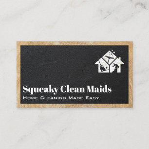 House Keeping Logotyp Läder Trä Trim Visitkort