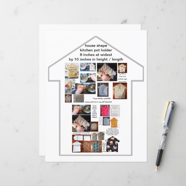 House Kitchen PotHolder Sewing Mönster Papprare La (Fram/Back In Situ)