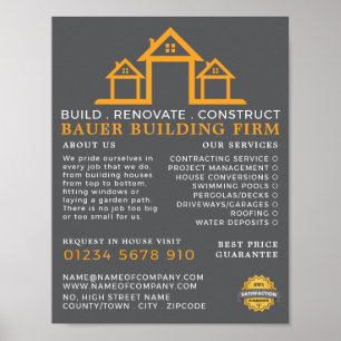 House Logotyp, Byggnad Firm, Builders Advertising Poster