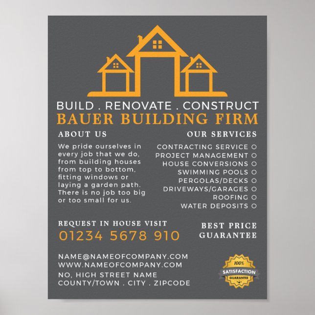 House Logotyp, Byggnad Firm, Builders Advertising Poster (Framsidan)