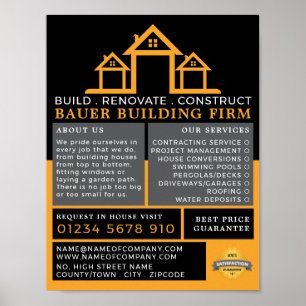 House Logotyp, Byggnad Firm, Builders Advertising Poster