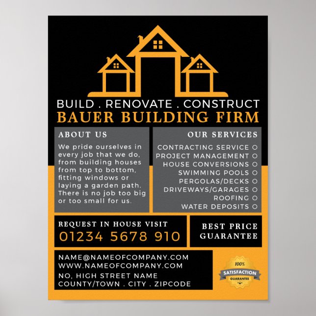House Logotyp, Byggnad Firm, Builders Advertising Poster (Framsidan)