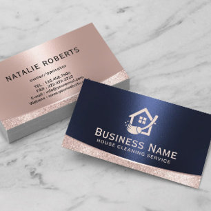 House Logotyp Home Städning Service Ro Guld & Navy Visitkort