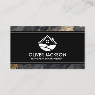 House-Logotyp Marble Mörk Grått Guld Visitkort