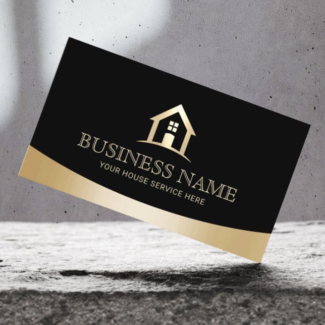 House Logotyp Real Gods Realtor Modern Black & Gul Visitkort (Skapare uppladdad)