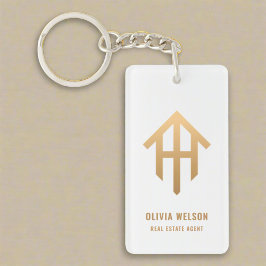 House Logotyp Realtor Agent Guld Välkomsthushåll Nyckelring