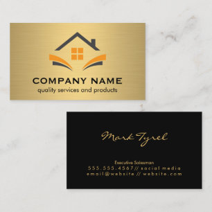 House-Logotyp Realtor Metallisk bakgrund i gul Visitkort