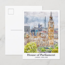 House London Watercolor Hand plockade Vykort