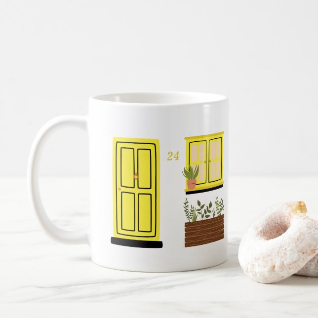 House med Gult Door with Anpassningsbar Quote Kaffemugg (Med munk)