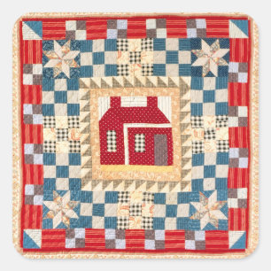 House Medallion Quilt med Många Gräns Fyrkantigt Klistermärke