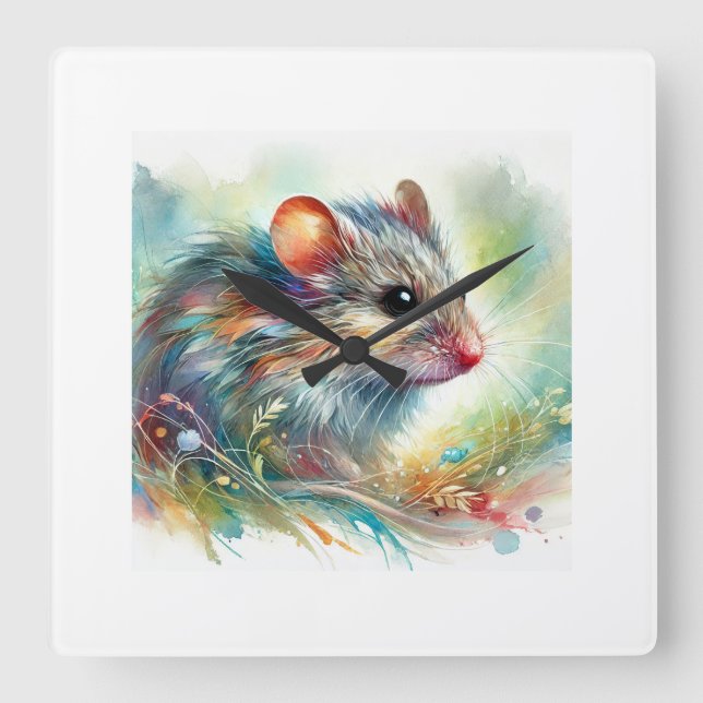 House mouse 120924AREF121 - Watercolor Fyrkantig Klocka (Framsida)