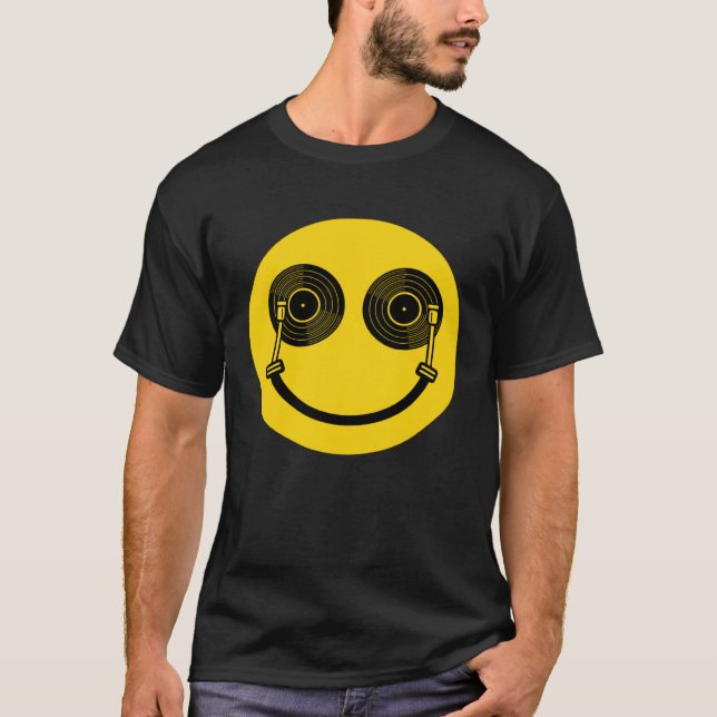 House Music Dance Music DJ Turntable Shaped Smile T Shirt (Framsida)