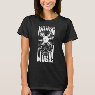House Music Dj Vinyl Record Music Gothic Skull LP T Shirt